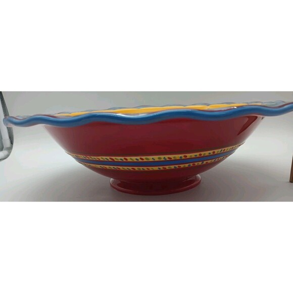 mww market Footed Serving Bowl Floral Fruit Colorful Rimmed 12.5" Pasta Salad - Picture 6 of 8